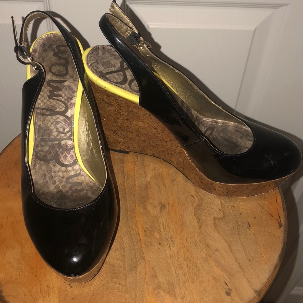 Sam Edelman Black Patent Cork Wedge Size 8.5